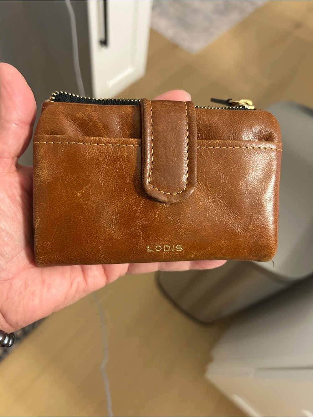 Lodis Brown Leather Snap-Top Card Wallet